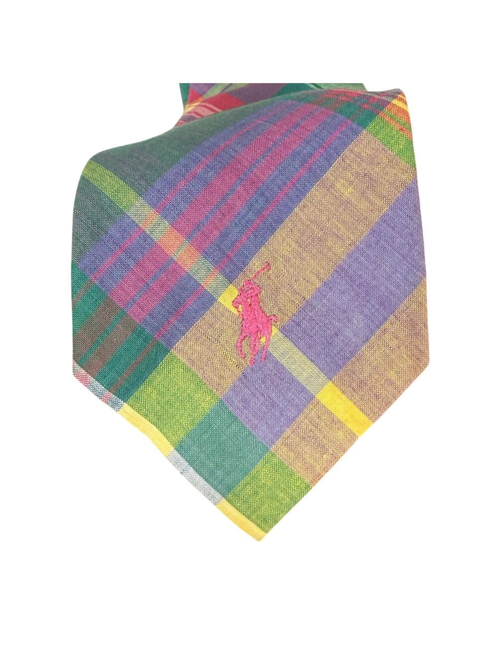 Vintage Polo Ralph Lauren Madras Plaid Necktie Bright Preppy Ivy Style